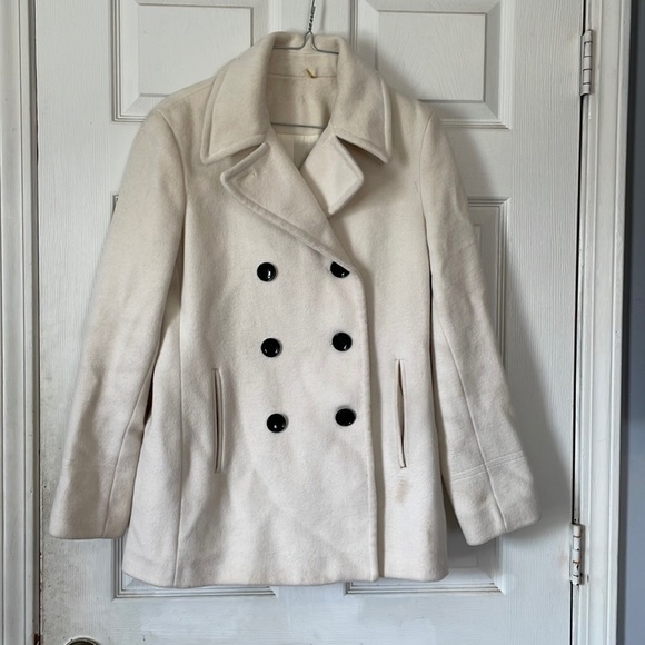 Calvin Klein white cream double single breasted pea coat trench coat soft sz 4 - Picture 1 of 16